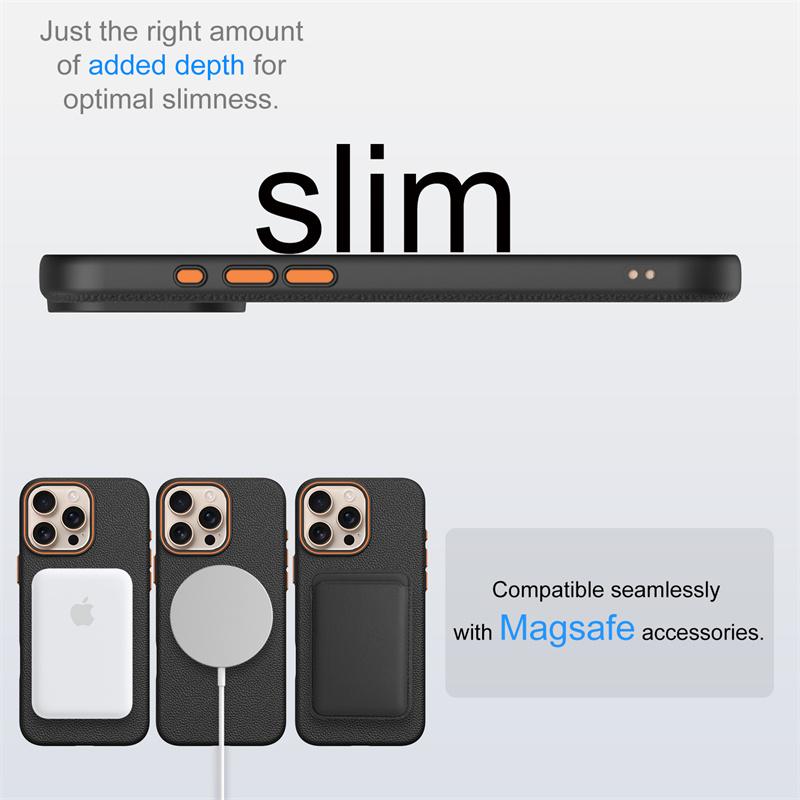 Ultrathin Simple Magsafe Phone Case For Iphone 16 Pro Max 15 Pro 14 13 12 Lichee Pattern Hit Color Lens Wireless Charging Cover