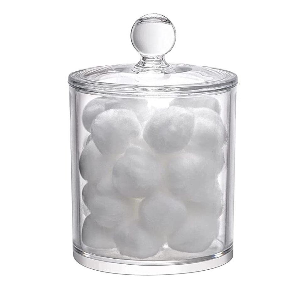 Bamboo Lid Acrylic Cotton Swab & Puff Storage Container