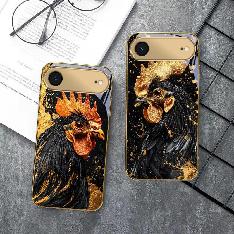 Brave Golden Rooster For IPhone 17Pro Max 16 17 Pro 15 Pro 14 13 Plus 12 Mini 11Pro Max XR 16E 17 Air Golden glass phone case