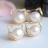 Cute cute pet cat natural freshwater pearl earrings 14K bag gold stud earrings silver needle niche design fashion earrings