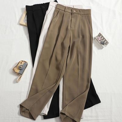 Womens High-Waisted Straight Leg Trousers Slim Fit Casual Office Pants Solid Color 2026