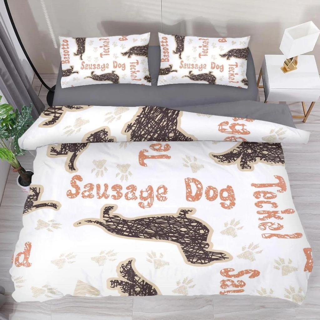Black And Brown Dachshund Sausage Duvet Cover Cartoon Puppy Dog Bedding Set Kids Boys Gifts Bedspread Cover Bedroom Decoration