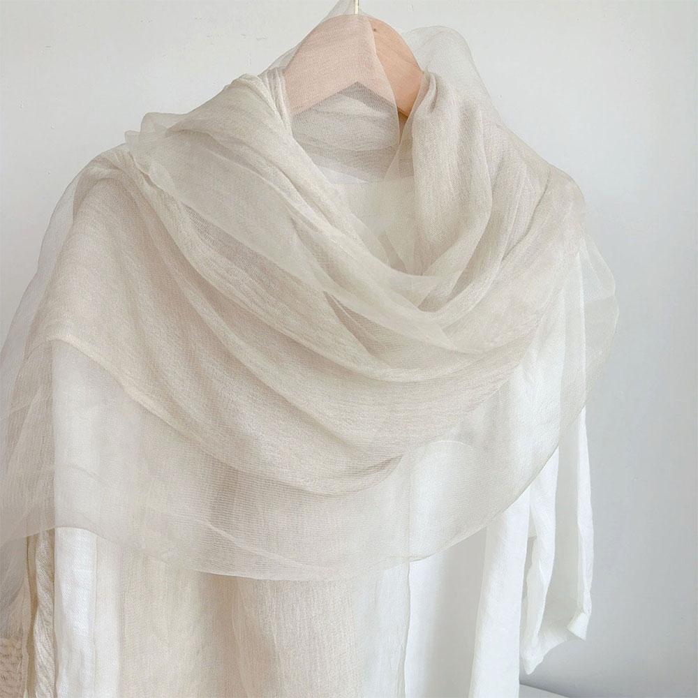 

1PC Double-layer Silk Scarf Women s Thin Silk Scarf Plain Shawl Simple Solid Color Sunscreen Breathable Long Scarves 60*180cm бежевый