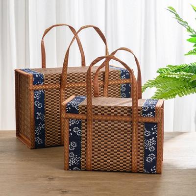 1Pcs Special Hand-Woven Folding Outdoor Picnic Bamboo Products Storage Box Storage Basket Gift Box