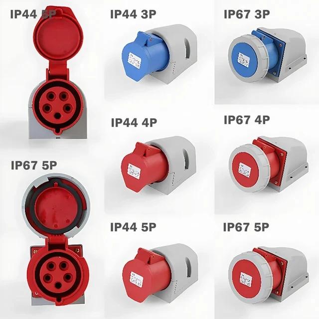 16/32A Industrial Plug and Socket 3P/4P/5Pin Electrical Connector IP67 Wall Mounted Socket Male&Female Plug