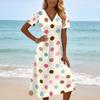 Robe midi à pois pour femme, col en V, manches courtes, pour le printemps, robes pour femme, robes d'été pour femme, robes longues pour femme, robes d'été pour femme