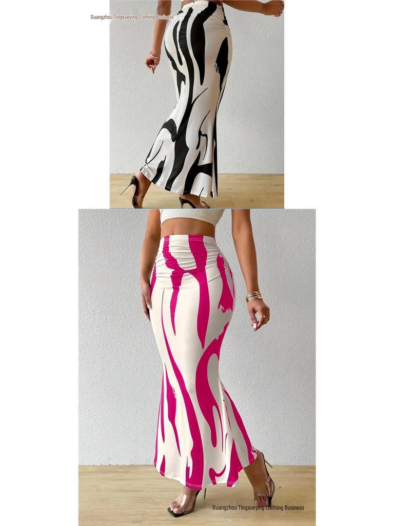 European & American Women's Zebra Print High-Waist Fishtail Skirt