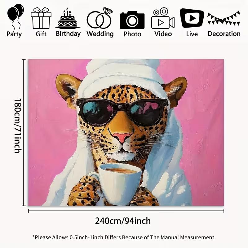 2D Leopard with Sunglasses & Coffee Backdrop for Bedroom Decor and Girly Party