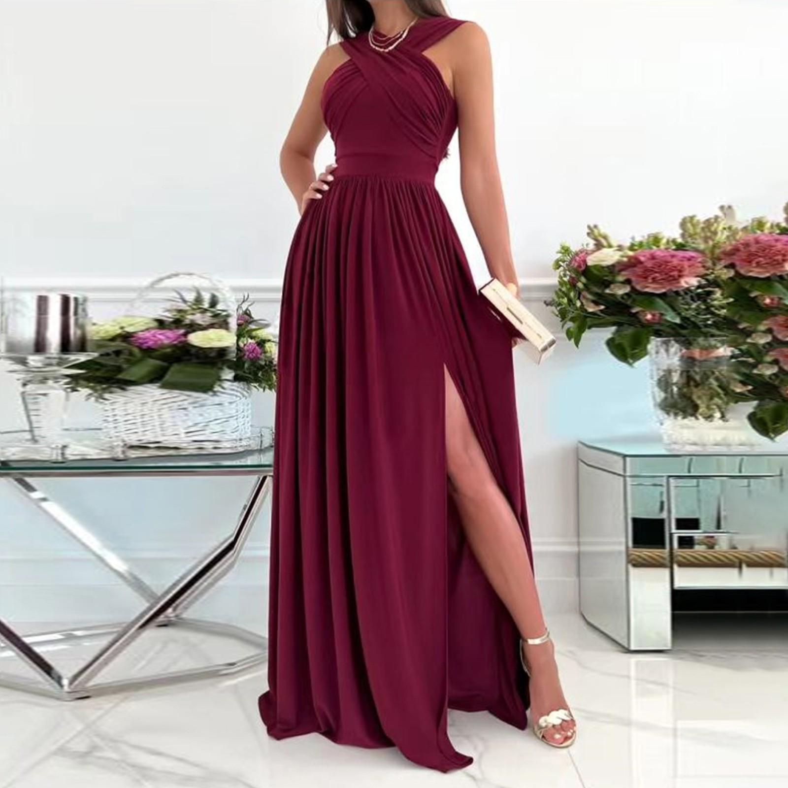 

Womens Fashion Casual Maxi Dress Sleeveless Elegant Split Long Dresses Party Dress M