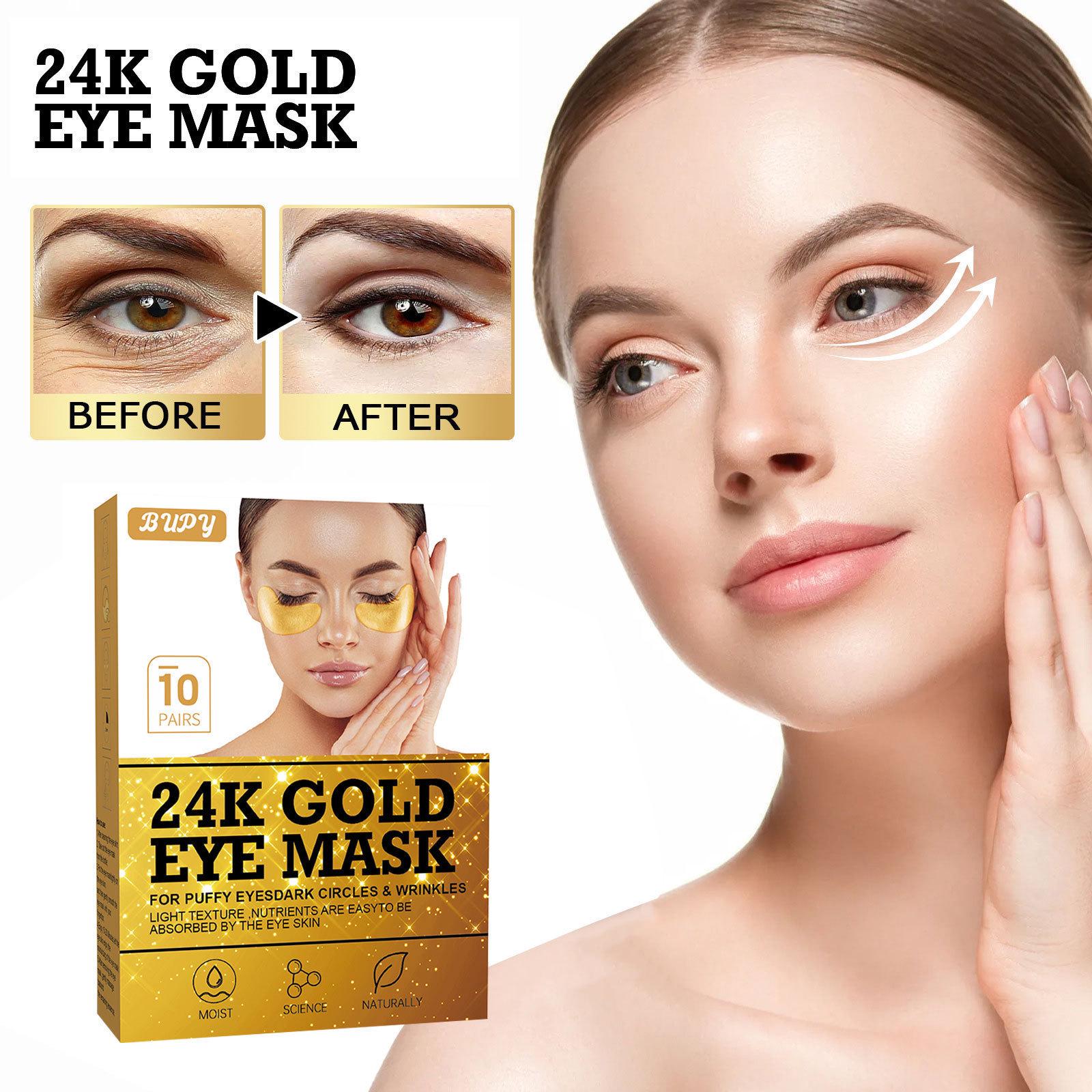 BUPY24K Gold Eye Mask: Reduces Fine Lines, Dark Circles, Eye Bags, and Panda Eyes; Tightens and Moisturizes.