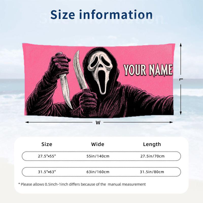 Custom Text Beach Towel, Soft Absorbent Swimming Multi-use TowelScream Ghostface