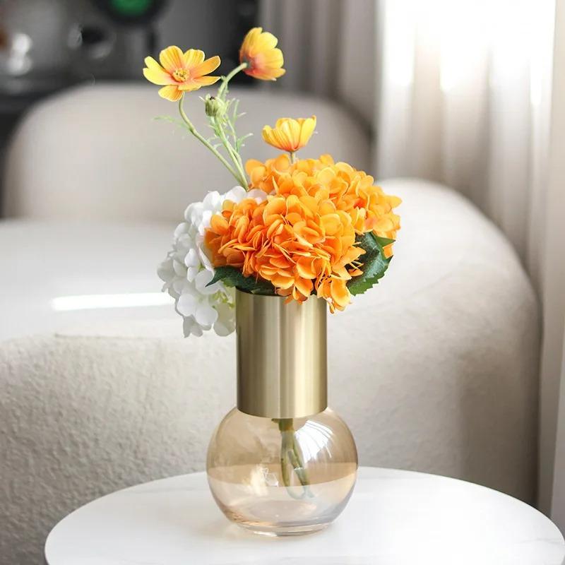 Creative Metal Glass Vase Artistic Flower Vessels Hydroponic Vases Flower Utensils Ornament Decorative Vase Flowers Arrangement