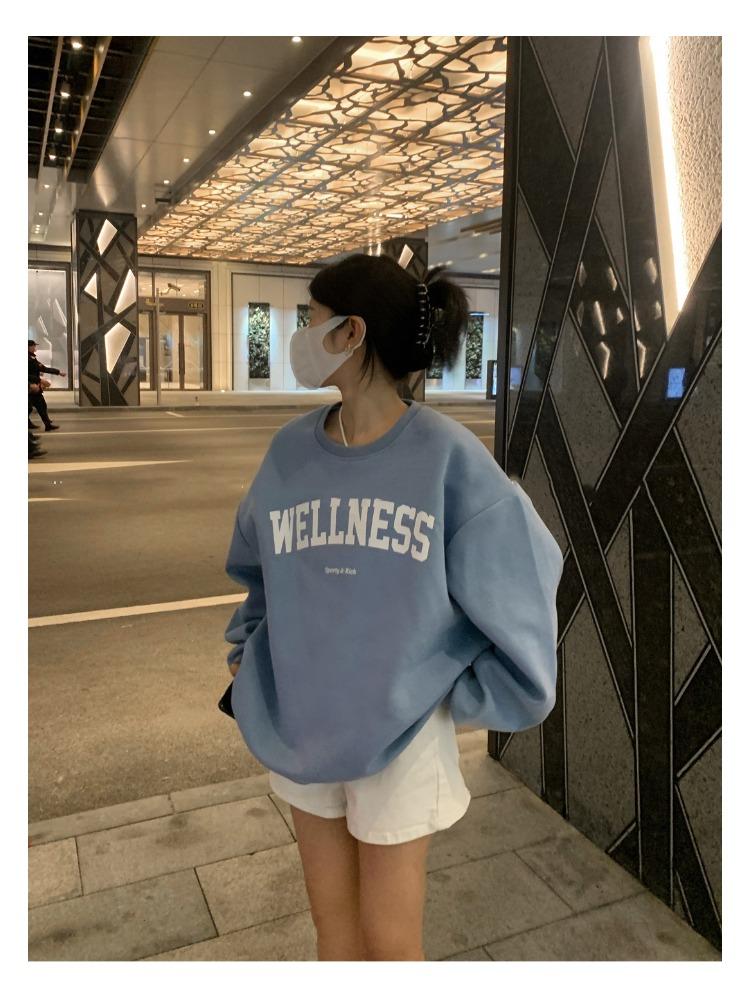 Padded Loose Casual Sweatshirt Women Autumn and Winter Coat Ancient Round Neck Long Sleeve Bottom Shirt Tops Fashion Retro Versatile Sweatshirt