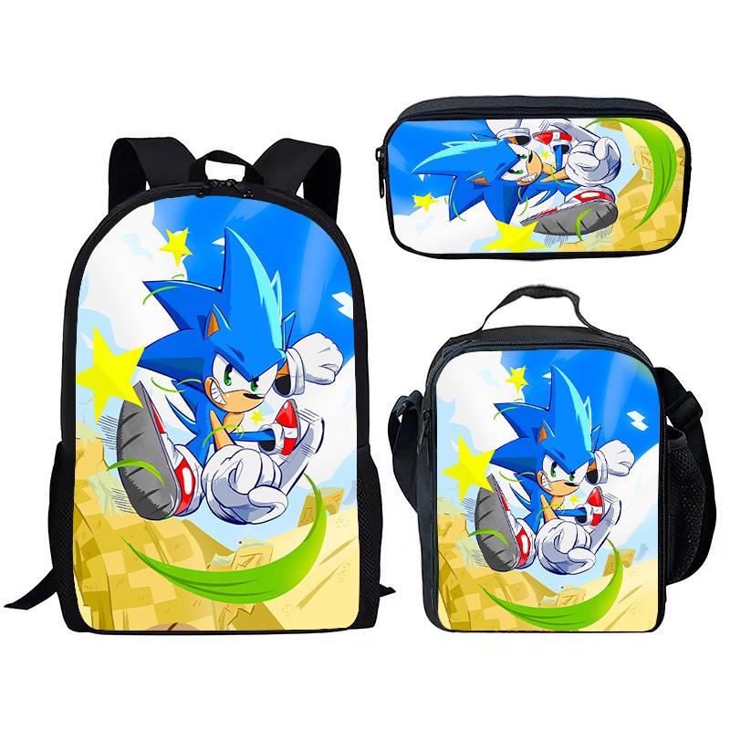 Sonic Rucksack-Set für Kinder 3-teilig Anime Schultasche Brottasche Federmäppchen Grundschüler Geschenk