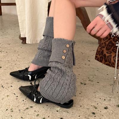 Retro Cable Knit Button Fold-Over Leg Warmers: Slim Fit Calf Socks for Fall & Winter Runway Fashion