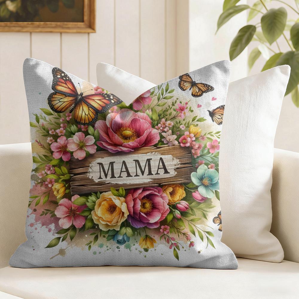 Happy Mothers Day Cushion Cover Summer Linen Pillow Case Organic Fabric Cushion Cover Double-Sided Print Sofa Home Decor