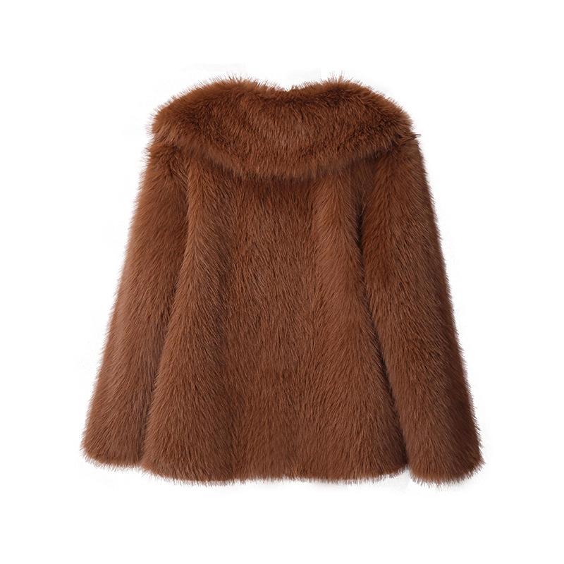 Luxury Faux Fur Coat Women Winter Thick Warm Long Sleeve Turndown Collar Female Overcoat  Elegant Lady Outerwear