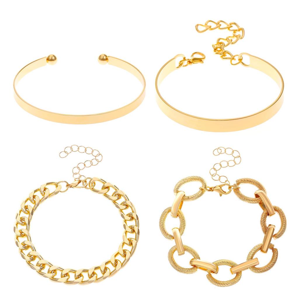 Set de Pulseras de Diamantes de Aleación: Pulseras Punk Apilables de Estilo Europeo y Americano para Mujer (4 piezas)