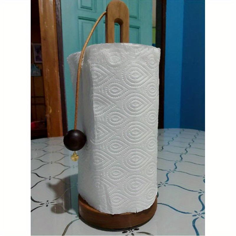 Rustic Wood Paper Towel & Plastic Wrap Dispenser, No-Drill & Adhesive-Free, Countertop Standing Organizer for Kitchen Storage