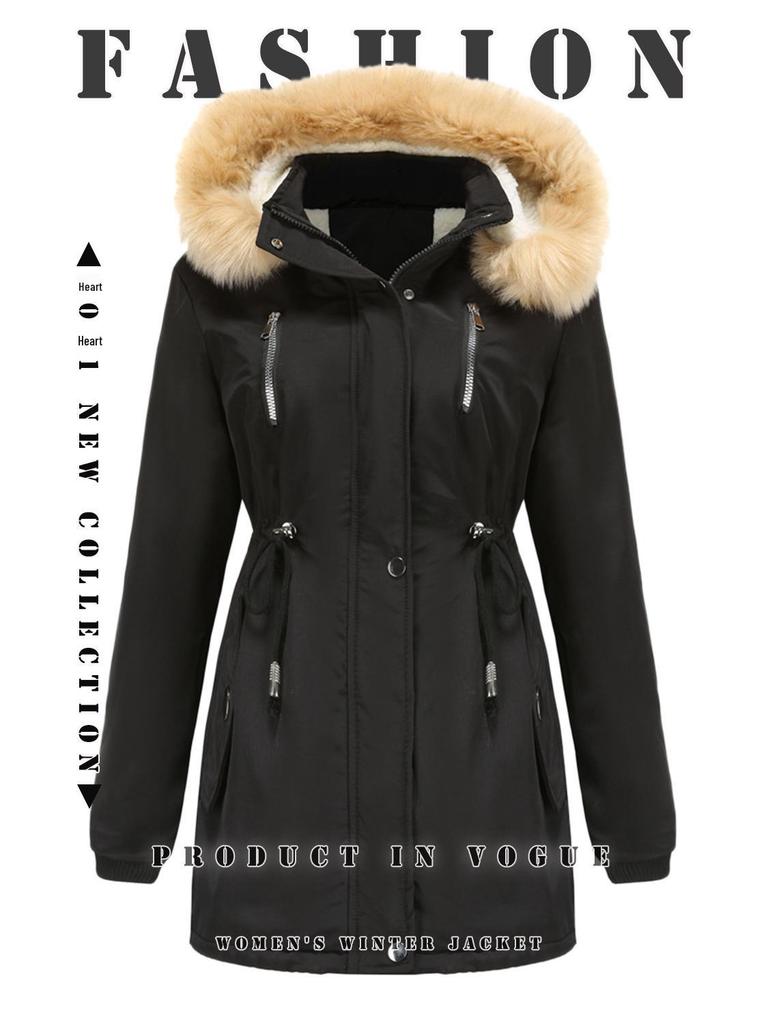 2024 Autumn/Winter Women's Thick Lambswool Cotton Jacket with Removable Hood and Fleece Lining