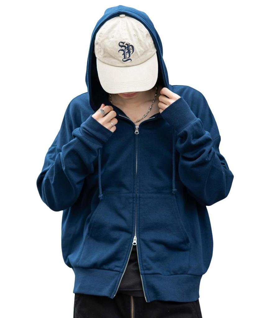 WEGO Unisex Compact Fit Double Zip Zip Autumn Long Size Navy Hoodie, Sweatshirt, Hoodie, Outerwear, Clothing, Sleeve, Gift, Men's, L,