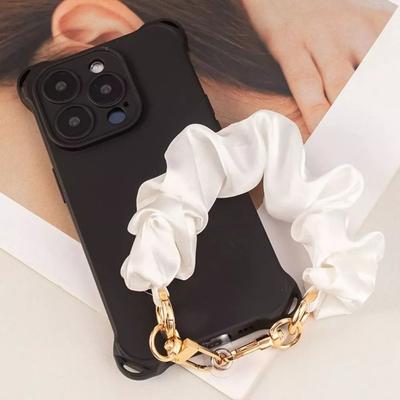 Portable Soft Satin Silk Mobile Phone Lanyard Anti-Lost Detachable Phone Chain Elastic Short Wrist Chain