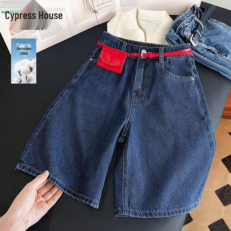 SIBOSHE Women s Casual High-Waist Washed Denim Capri Pants M