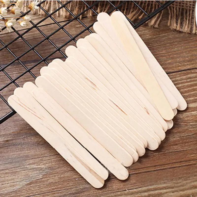 100Pcs Natural Wooden Ice Cream Popsicle Sticks Wood Stick Ice Cream Spoon Hand Art Ice Cream Ice Cube Lollipop Cake Tools 93Mm