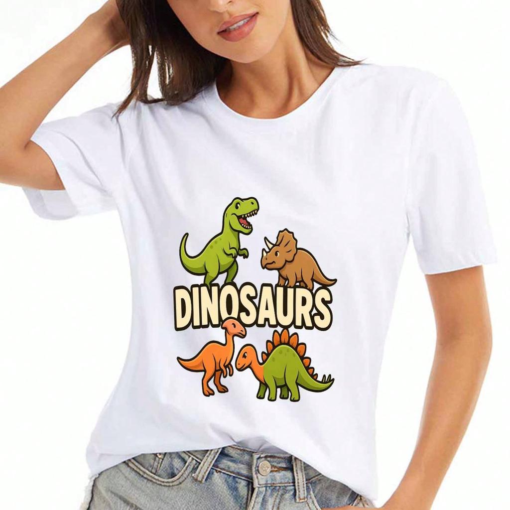 Dinosauria Wounisex's Cotton T Shirt, Pure Cotton Premium Print, Durable, Casual Fashion. Featuring Triceratops, Ankylosaurus And Pyranosaurus Graphic