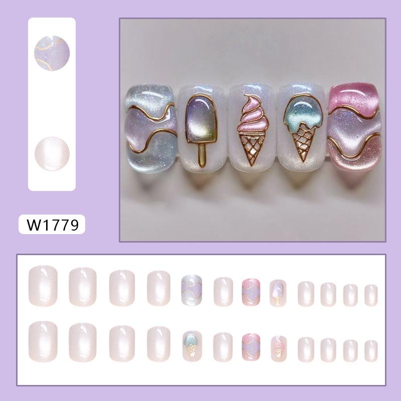 

Прозрачный кошачий глаз в виде мороженого, белый, милый, короткий, квадратный, для ногтей, европейские и американские, съемные, для дизайна ногтей, 24 шт.
