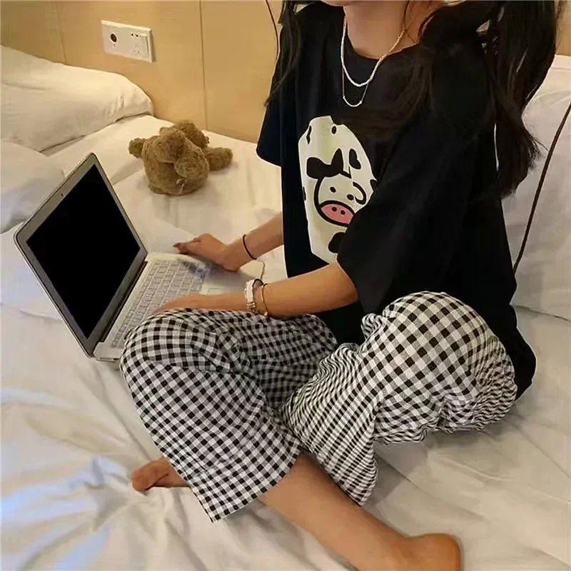 

Брюки большого размера Пижамы Домашний костюм Комплект Брюки большого размера Пижамы Домашняя одежда Костюм A- Color 4 L(L)