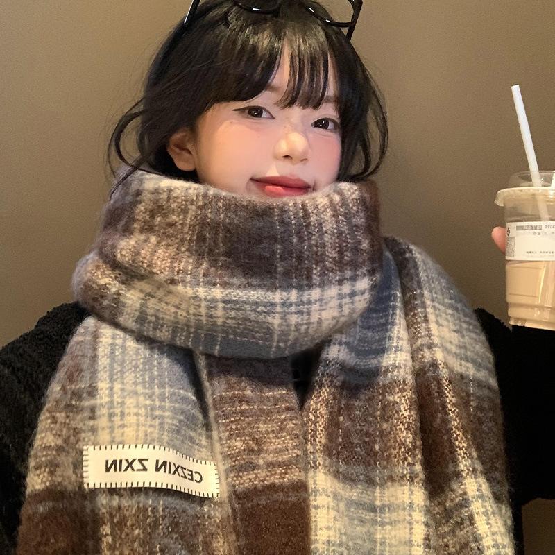 Imitation cashmere gradual change color scarf women's autumn and winter new Korean thickened warm advanced sense mohair scarf