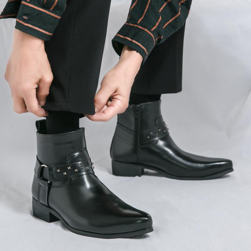 Classic Business Casual Dress Boots Side Zipper Mens Motorcycle Boots Men Casual Walking Shoes Fashion Chelsea Leather Boot
