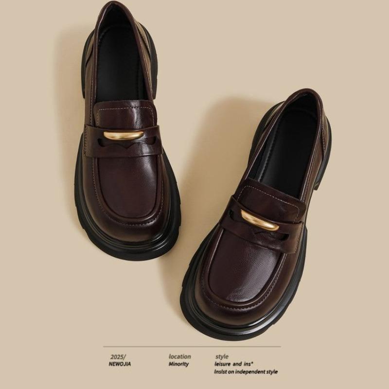 British style platform JK small leather shoes women's new heightening versatile loafers onepedal softsoled single shoes