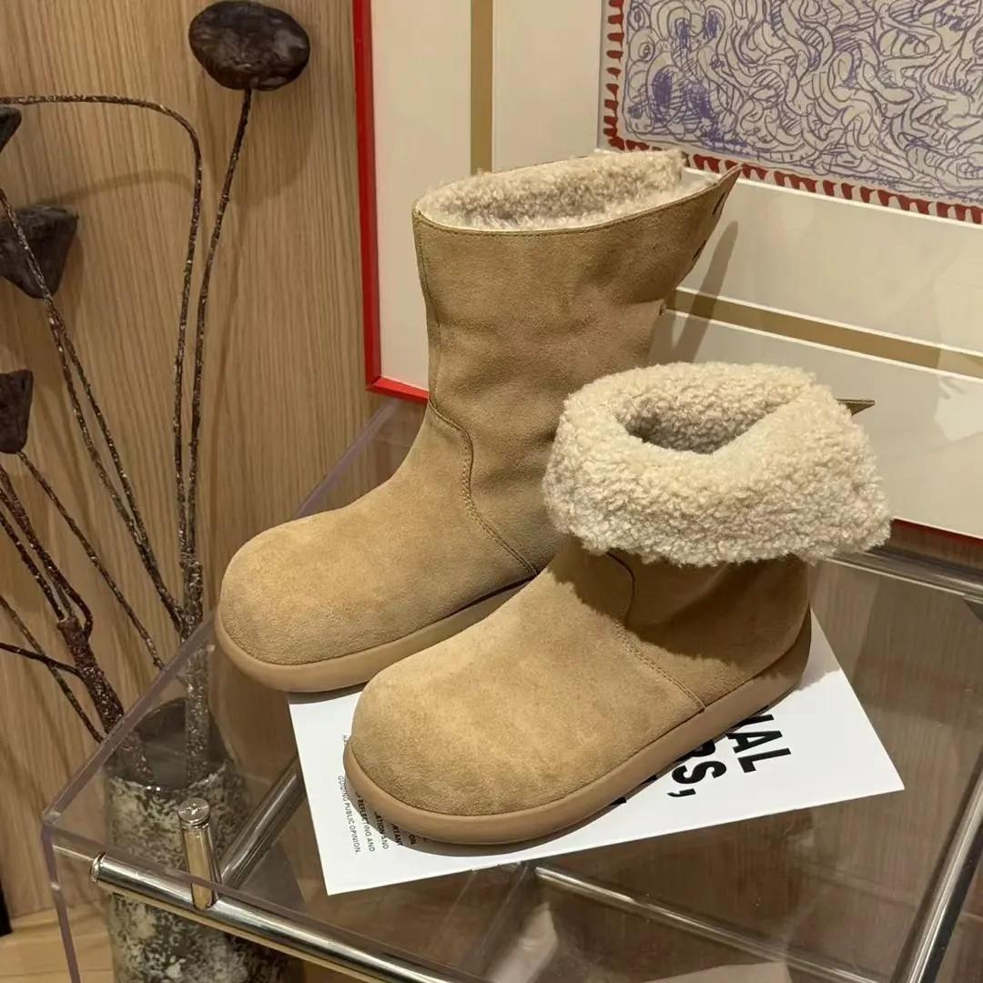 

Winter warm retro woolen plush snow boots women s ugly cute soft-soled short boots Martin boots 40 хакі