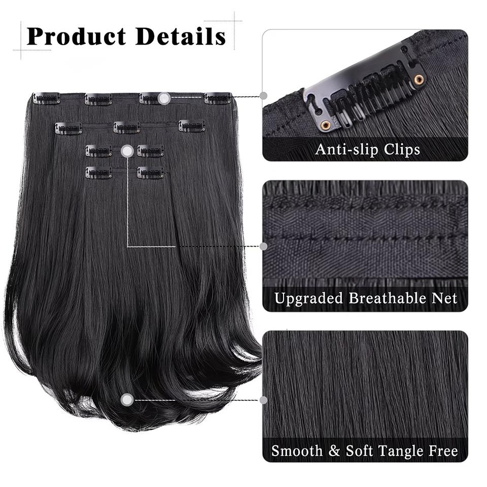 4Pcs Clip In Hair Extensions Invisible Thick Synthetic Hair Clip Extensions for Women Soft and Easy Installation Hair Piece Clip