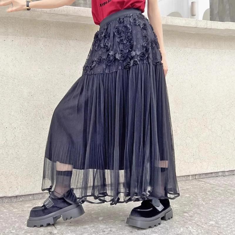 Xitao Flower Patchwork Lace Elastic Waist Skirt ZMY1142