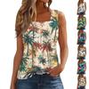 Women's Summer Casual Pleated Square Neck Sleeveless Tank Top Printed T-Shirt