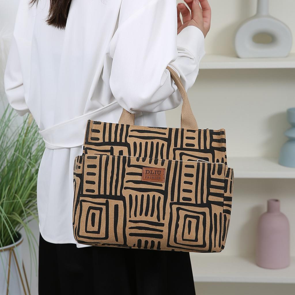 Corduroy outer foil lined lunch bag, lunch box bag, lunch bag, handbag, carrying bag, large capacity glove bag