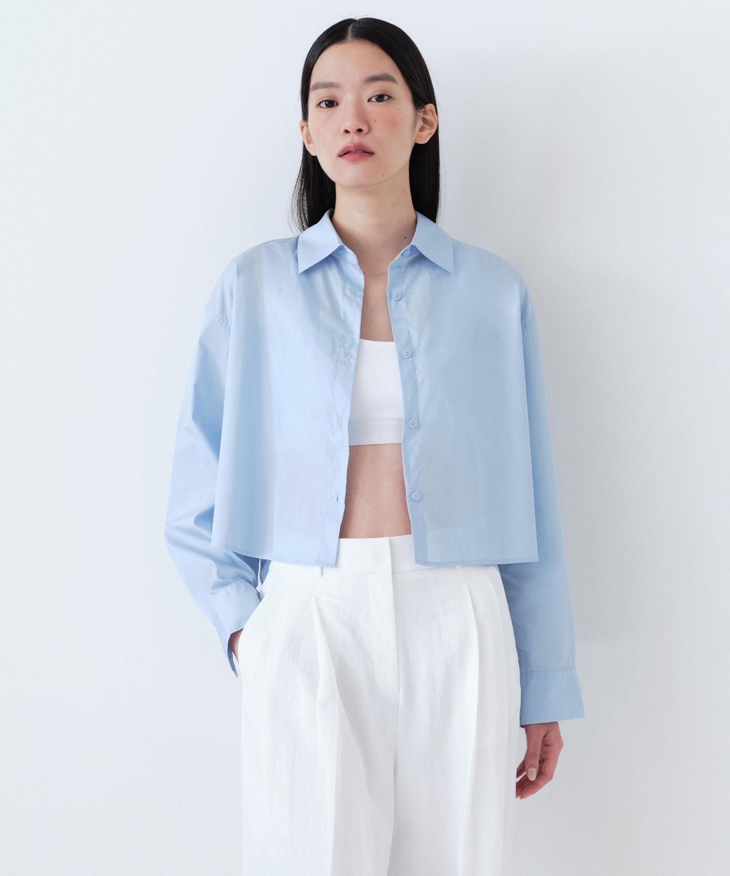 Musinsa Standard Woman Women S Cotton Nylon Oversized Crop Shirt [Light Blue] Light Blue/L