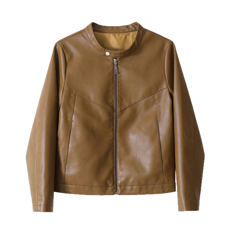 Stylish Women's PU Leather Stand-Collar Jacket, 2025 Plus Size Slimming Biker Style for Spring/Autumn.