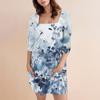 Women's Fashion Casual Print Square Neck 3/4 Sleeve Short Dress