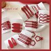 New Year Headwear Red Rhinestone Hairpin Chinese Style Matte Snap Hair Clips Hair Barrette  Girl
