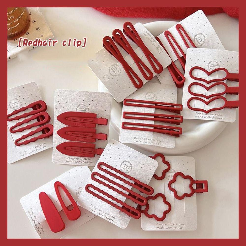 New Year Headwear Red Rhinestone Hairpin Chinese Style Matte Snap Hair Clips Hair Barrette  Girl