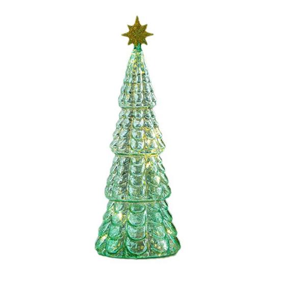 Illuminated Glass Christmas Tree Tabletop Light Up Christmas Tree Figurine for Xmas Home Party Centerpiece Tabletop Mantel Decor