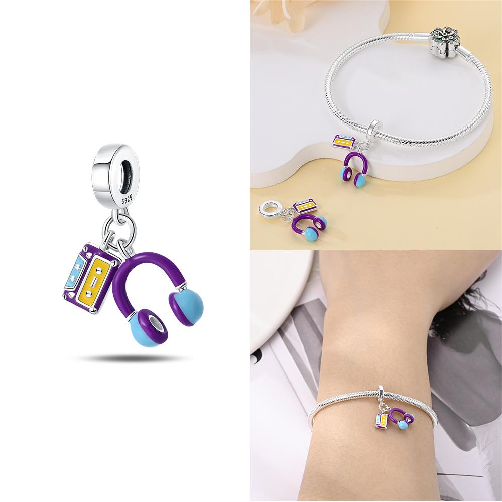 Music Series Copper Musical Talisman Earphone Guitar Beads Pendant Charm For Original Bracelet Woman Girl Jewelry