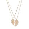 Copper Love Heart Pendant Necklace Women Two Halves Design Layered Delicate Choker Chain Lightweight Fashion Jewelry