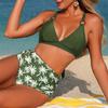 S - XL Bedruckter Damen Badeanzug High Waist Bikini Damen Bademode Zweiteiliger Bikini Set Überkreuzter Rücken Badegast Badeanzug Swim V7663