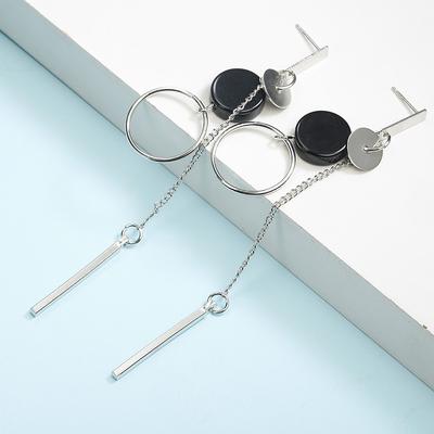 Trendy Long Tassel Drop Earrings for Women Black Acrylic Round Metal Circle Dangle Earrings  Punk Geometry Chain Jewelry Gift
