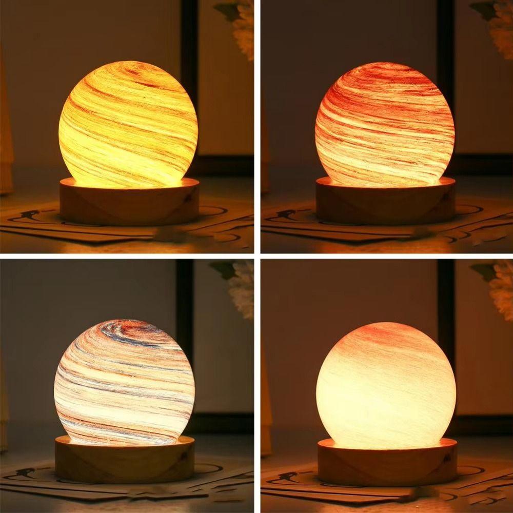 Luminous Glass Sphere 80MM LED Night Light With Wooden Stand Crystal Ball  Bedroom